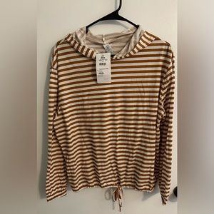 Alternative. Light weight. Striped Hoodie with Tie Detail at the Bottom.